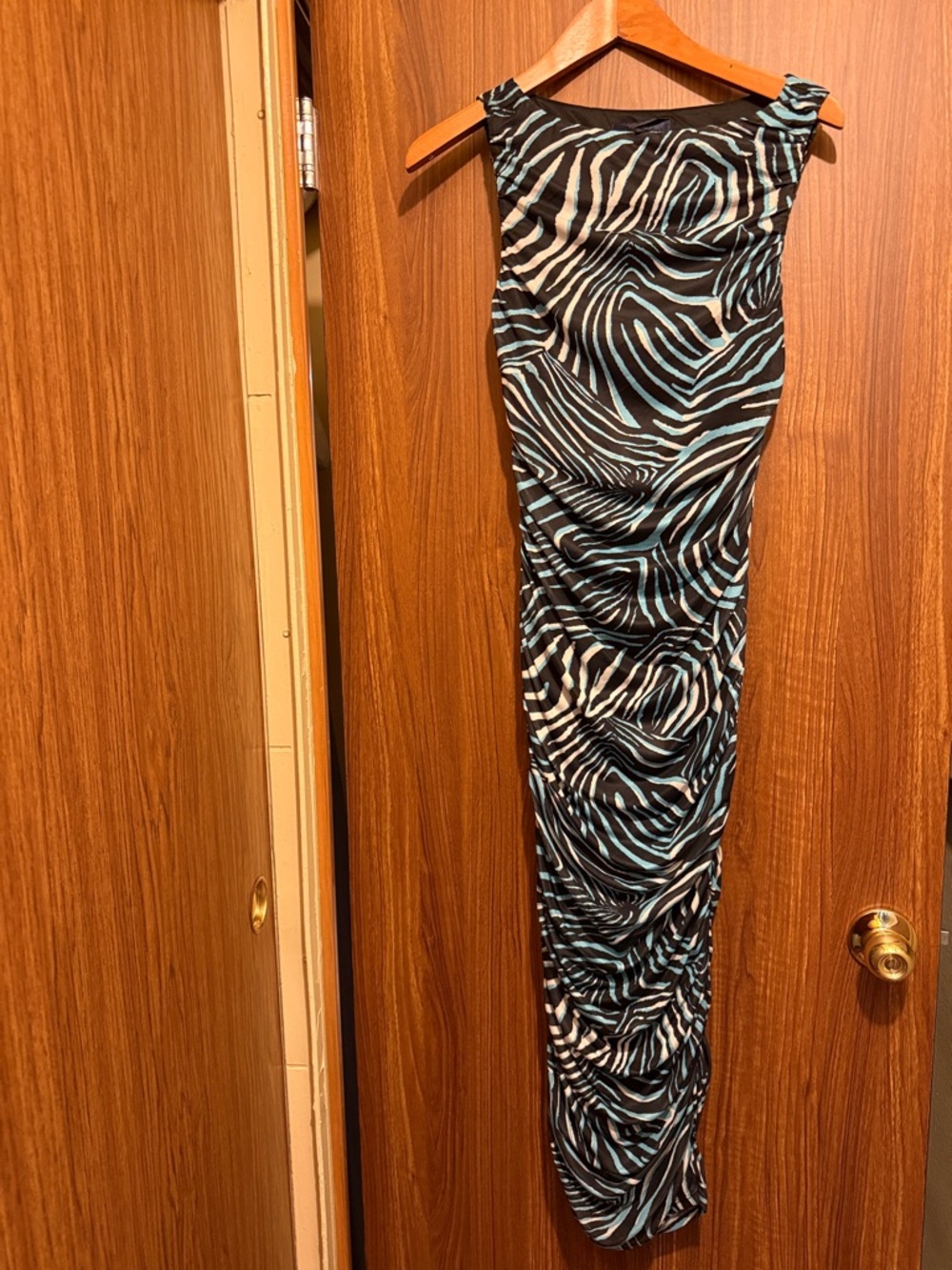 RACHEL Rachel Roy Black and Light Blue Zebra Print Maxi Dress